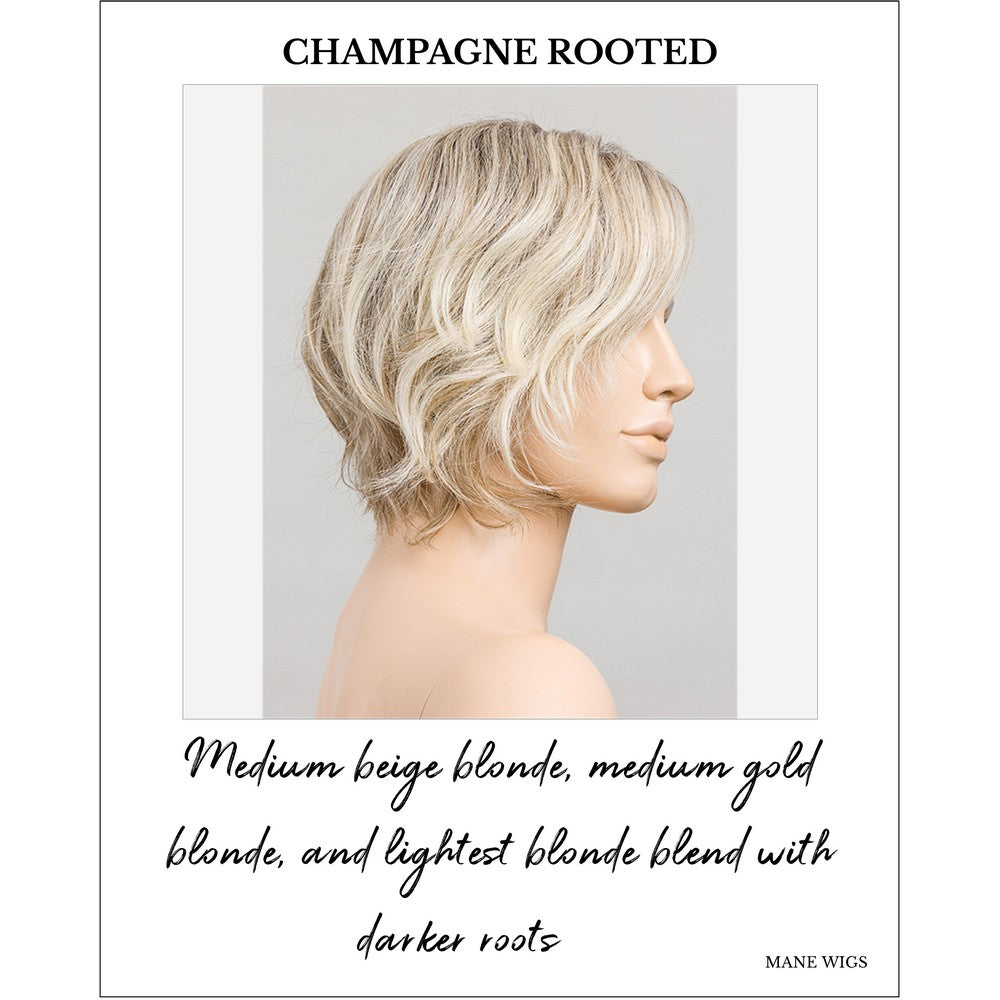 Cookie by Ellen Wille wig in Champagne Rooted-Medium beige blonde, medium gold blonde, and lightest blonde blend with darker roots