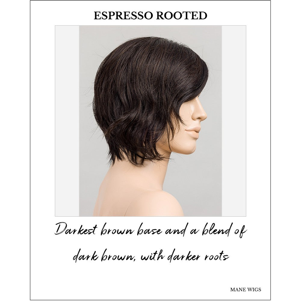 Cookie by Ellen Wille wig in Espresso Rooted-Darkest brown base and a blend of dark brown, with darker roots
