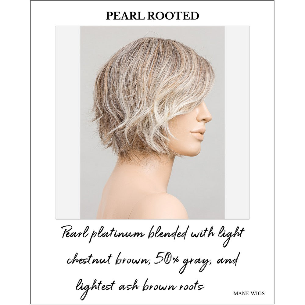 Cookie by Ellen Wille wig in Pearl Rooted-Pearl platinum blended with light chestnut brown, 50% gray, and lightest ash brown roots