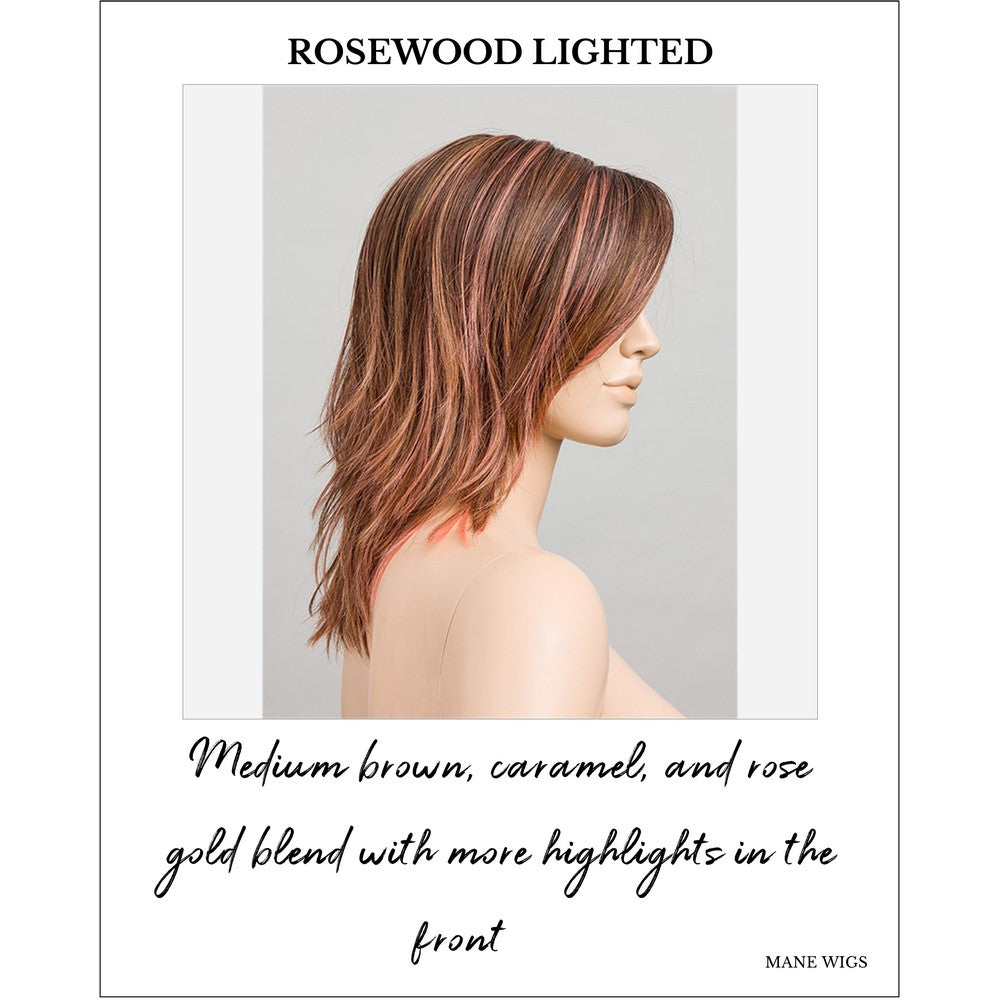 Flow by Ellen Wille wig in Rosewood Lighted-Medium brown, caramel, and rose gold blend with more highlights in the front