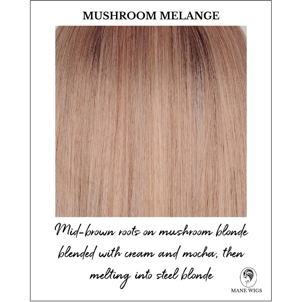 Mushroom Melange-Mid-brown roots on mushroom blonde blended with cream and mocha, then melting into steel blonde