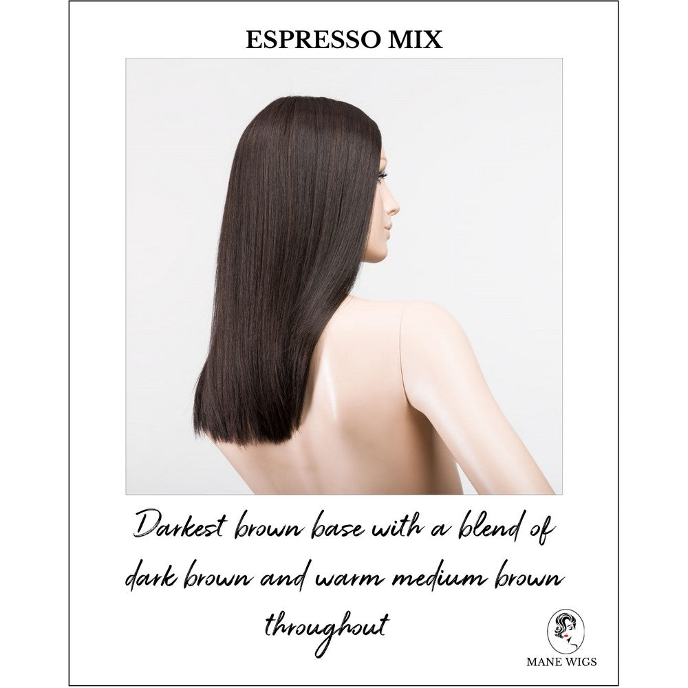 Sleek wig by Ellen Wille in Espresso Mix-Darkest brown base with a blend of dark brown and warm medium brown throughout