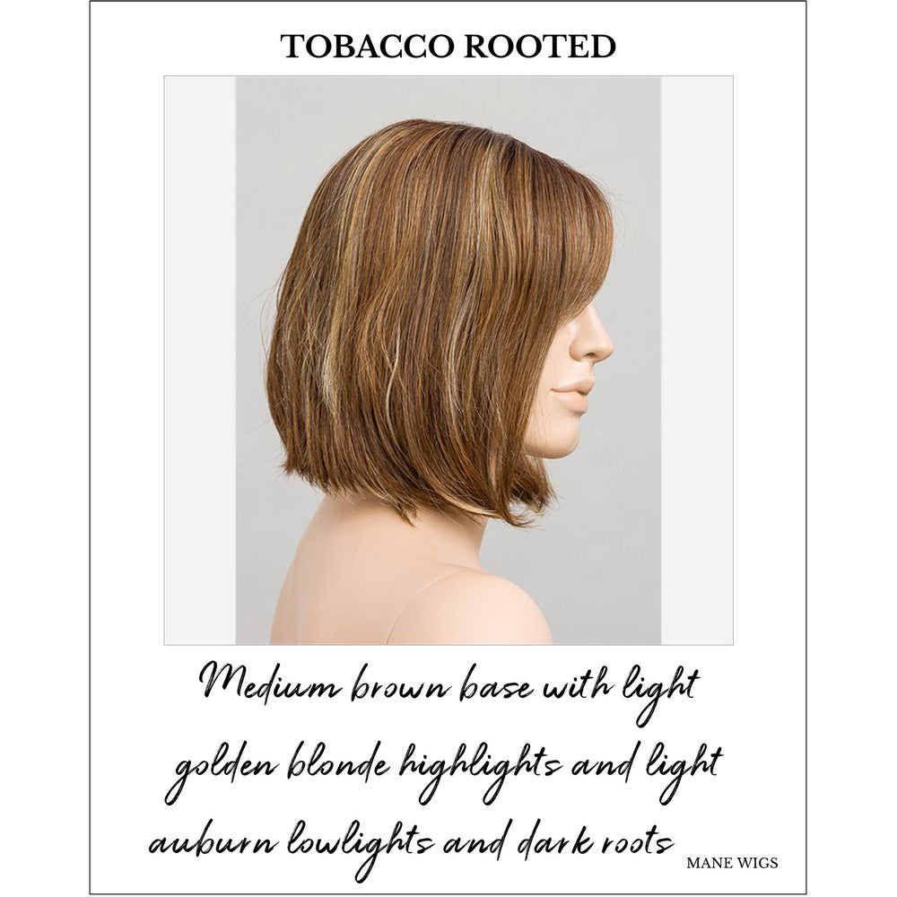 Vivi by Ellen Wille wig in Tobacco Rooted-Medium brown base with light golden blonde highlights and light auburn lowlights and dark roots