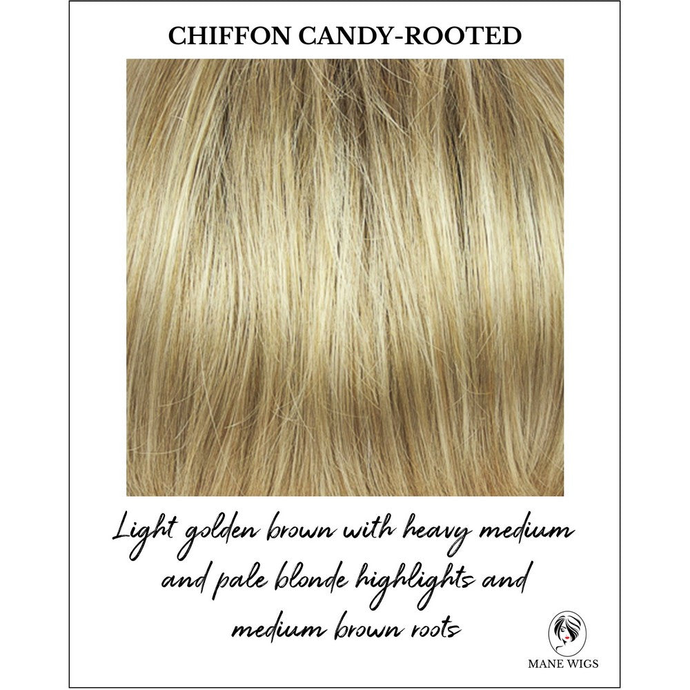 Chiffon Candy-Rooted-Light golden brown with heavy medium and pale blonde highlights and medium brown roots