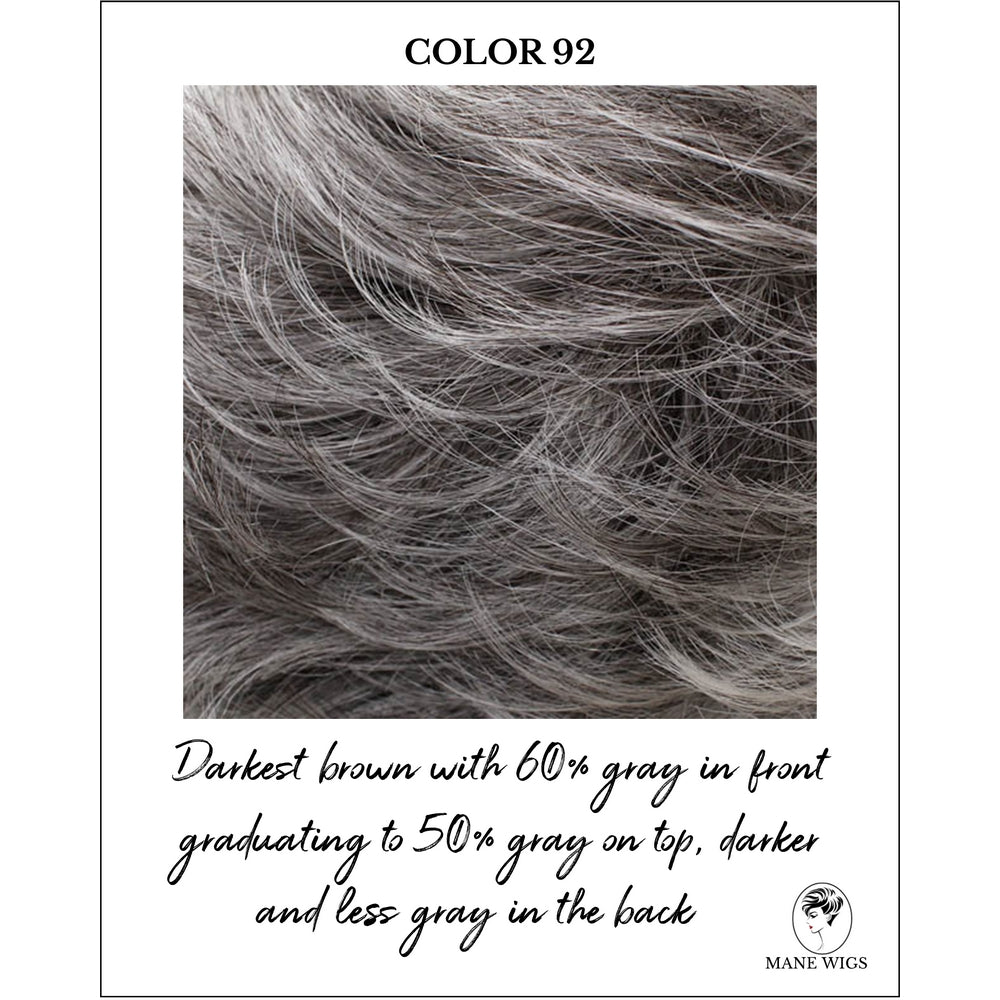 COLOR 92-Darkest brown with 60% gray in front graduating to 50% gray on top, darker and less gray in the back