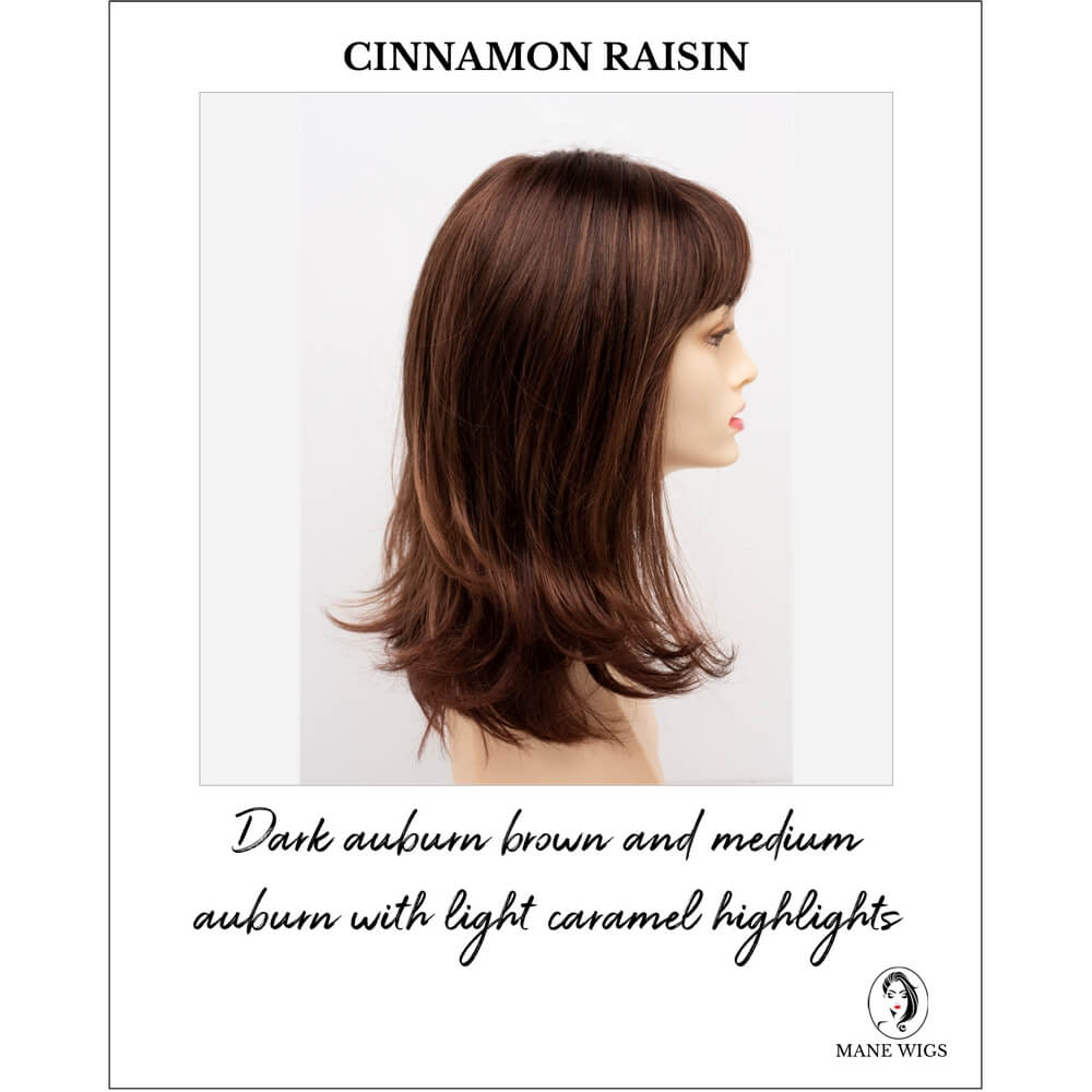 Jolie by Envy in Cinnamon Raisin-Dark auburn brown and medium auburn with light caramel highlights