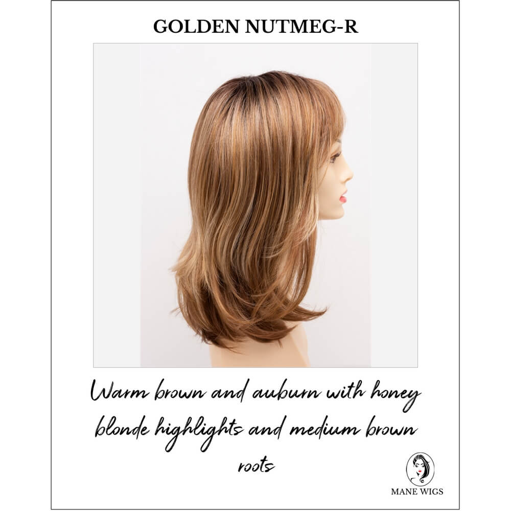 Jolie by Envy in Golden Nutmeg-R-Warm brown and auburn with honey blonde highlights and medium brown roots