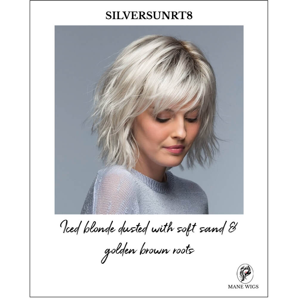 Jones by Estetica in SILVERSUNRT8-Iced blonde dusted with soft sand & golden brown roots