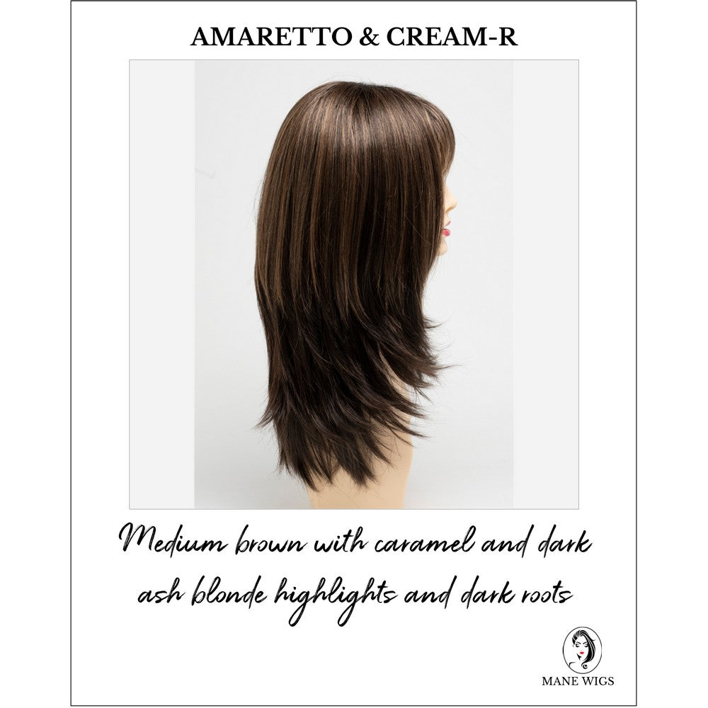 Kate by Envy in Amaretto & Cream-R-Medium brown with caramel and dark ash blonde highlights and dark roots