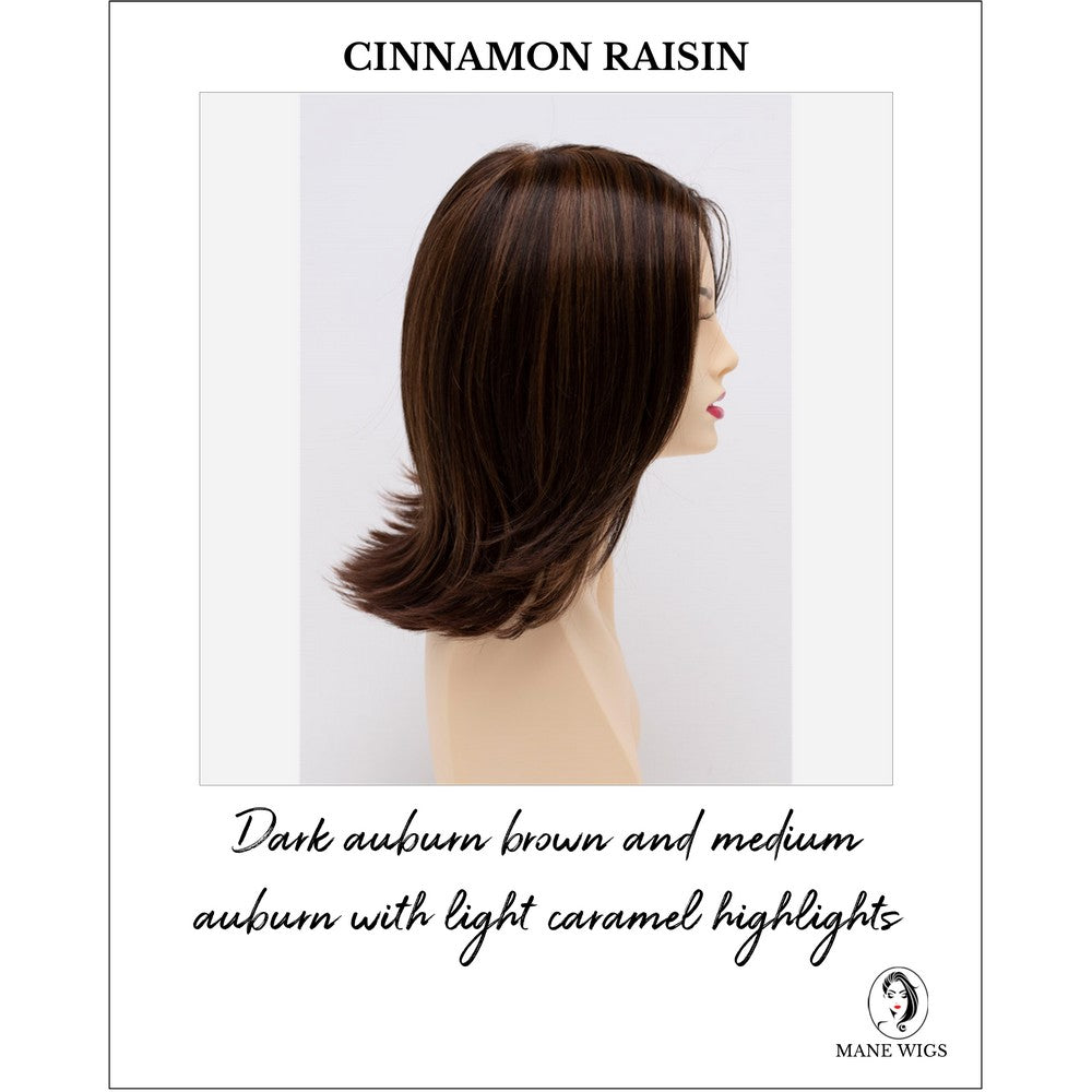 Lisa wig by Envy in Cinnamon Raisin-Dark auburn brown and medium auburn with light caramel highlights