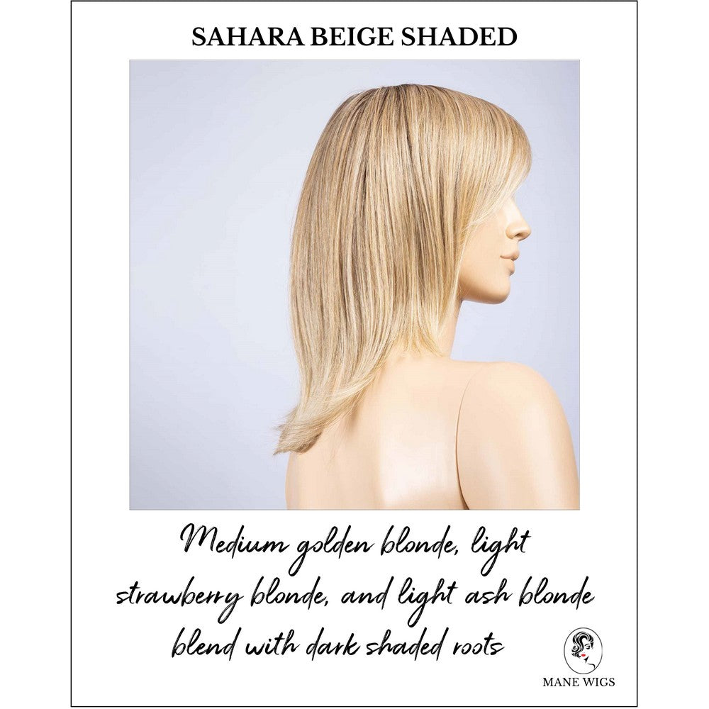 Luna by Ellen Wille in Sahara Beige Shaded-Medium golden blonde, light strawberry blonde, and light ash blonde blend with dark shaded roots
