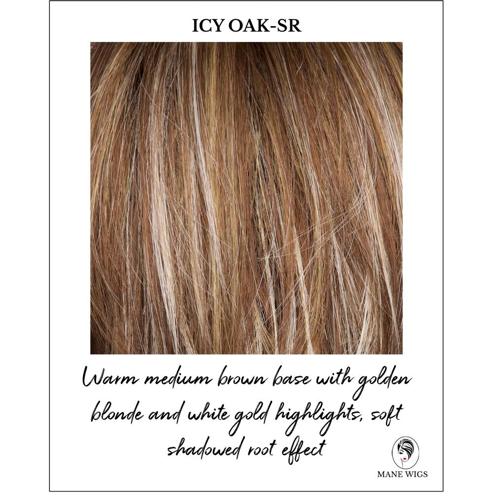 Icy Oak-SR-Warm medium brown base with golden blonde and white gold highlights, soft shadowed root effect