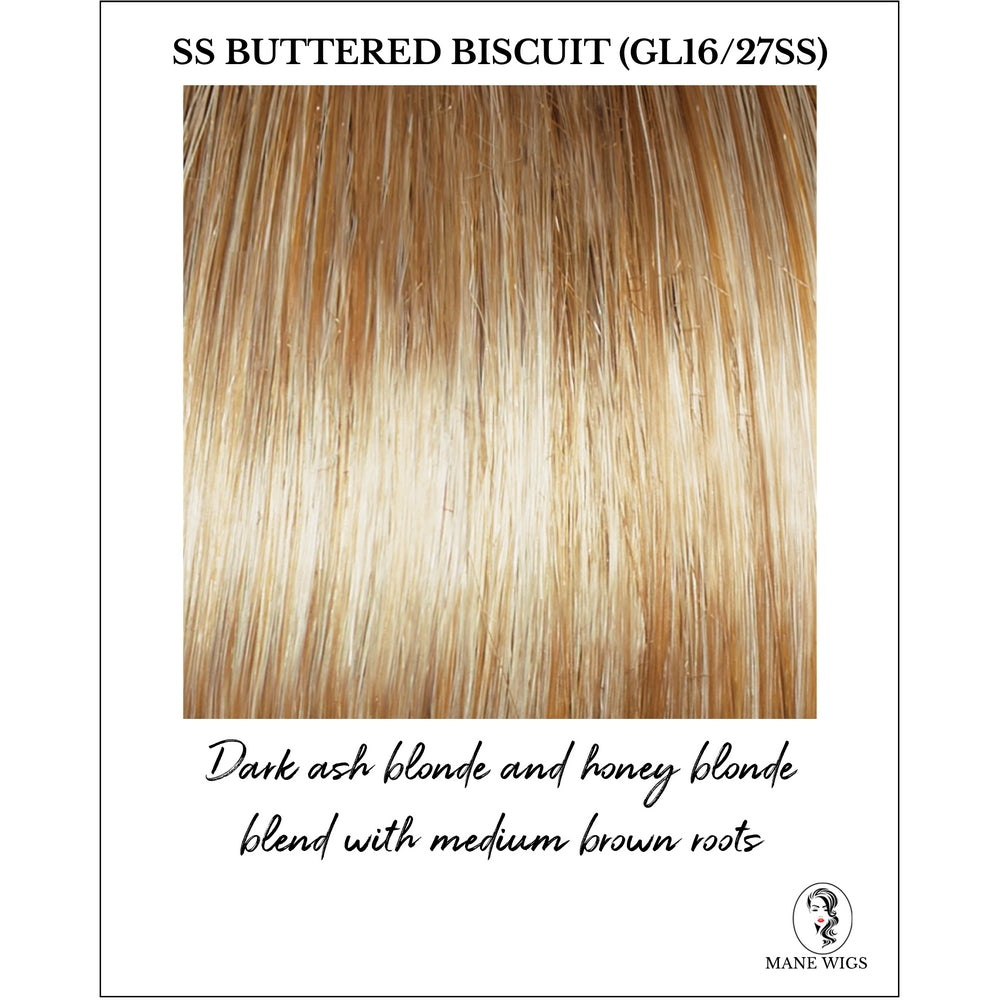 SS Buttered Biscuit (GL16/27SS)-Dark ash blonde and honey blonde blend with medium brown roots