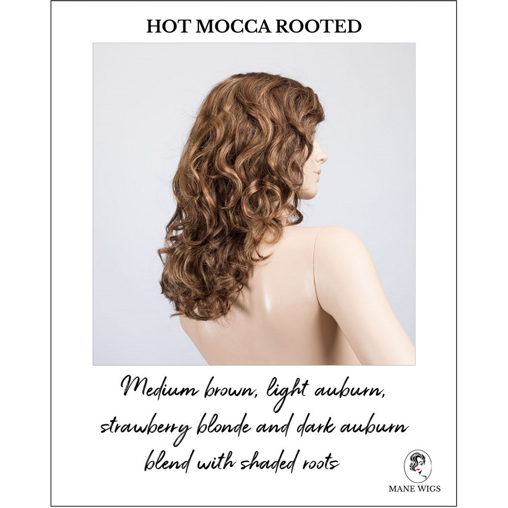 Wanted in Hot Mocca Rooted-Medium brown, light auburn, strawberry blonde and dark auburn blend with shaded roots