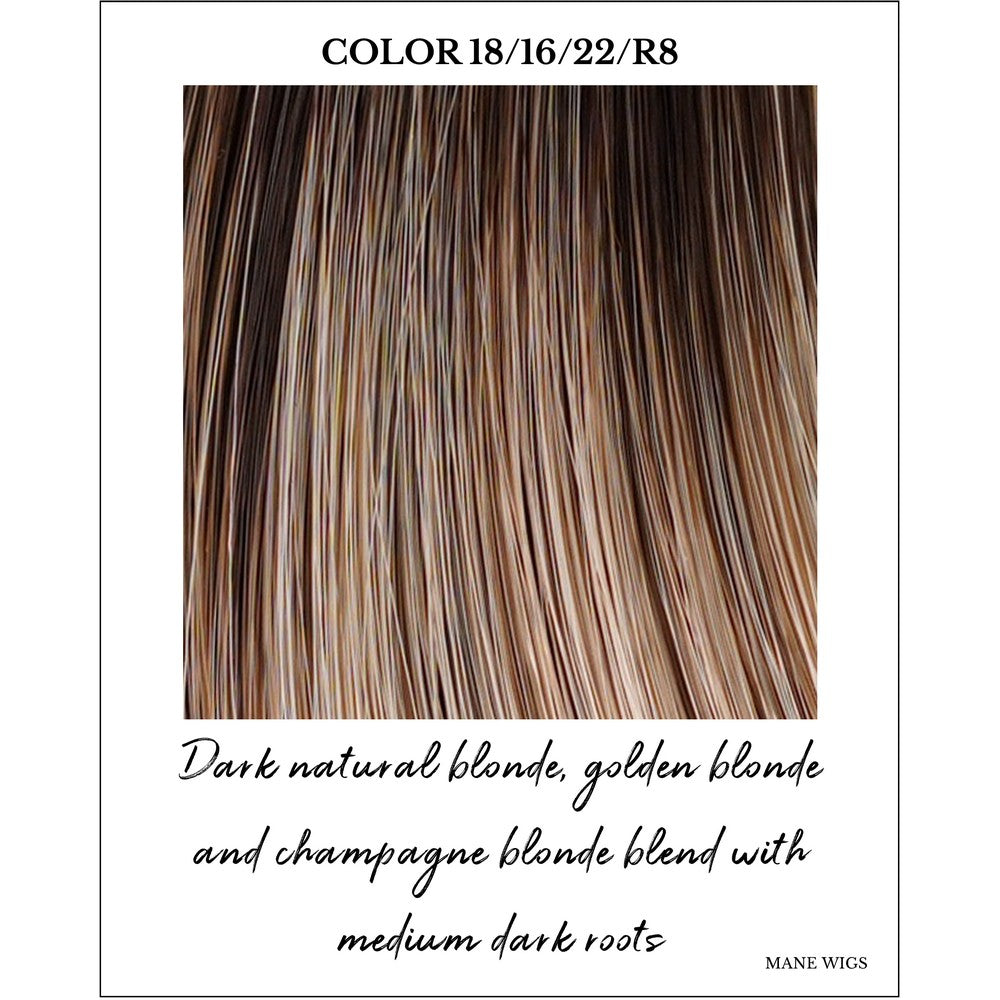 Cashmere Cream (18/16/22/R8)-Dark natural blonde, golden blonde and champagne blonde blend with medium dark roots