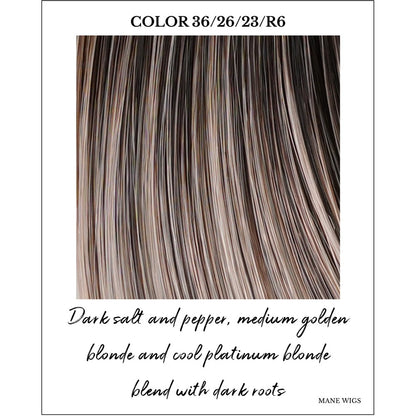 Moon Dust (36/25/23/R6)-Dark salt and pepper, medium golden blonde and cool platinum blonde blend with dark roots