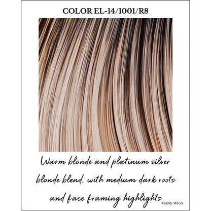 Sand & Sun Lighted (EL-14/1001/R8)-Warm blonde and platinum silver blonde blend, with medium dark roots and face framing highlights