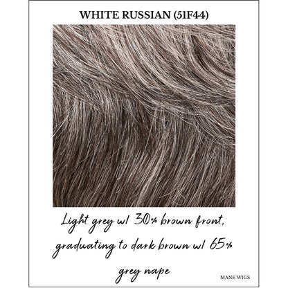 White Russian (51F44)-Light grey w/ 30% brown front, graduating to dark brown w/ 65% grey nape