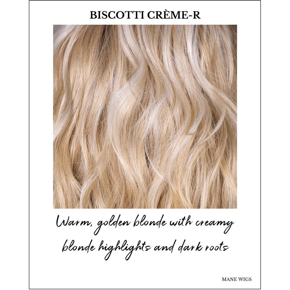 Biscotti Creme-R-Warm, golden blonde with creamy blonde highlights and dark roots