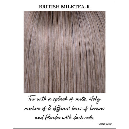 British Milktea-R-Tea with a splash of milk. Ashy mixture of 8 different tones of browns and blondes with dark roots