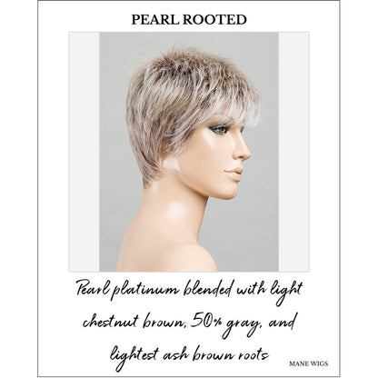 Chat by Ellen Wille in Pearl Rooted-Pearl platinum blended with light chestnut brown, 50% gray, and lightest ash brown roots
