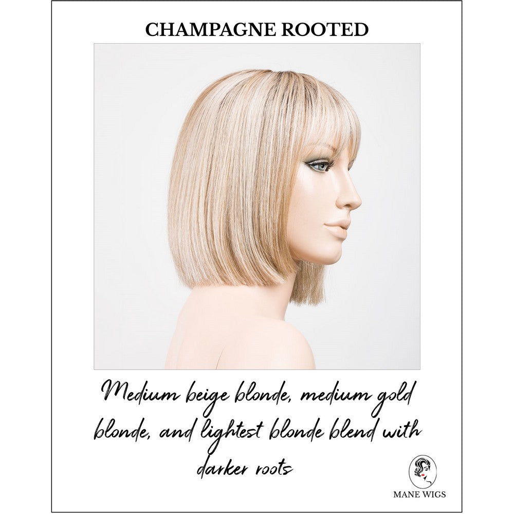 Cleo wig by Ellen Wille in Champagne Rooted-Medium beige blonde, medium gold blonde, and lightest blonde blend with darker roots