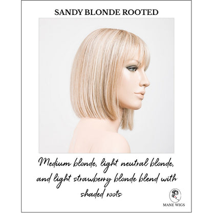 Cleo wig by Ellen Wille in Sandy Blonde Rooted-Medium blonde, light neutral blonde, and light strawberry blonde blend with shaded roots