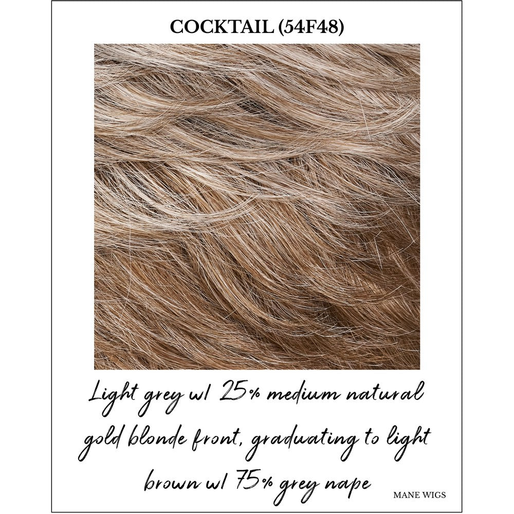 Cocktail (54F48)-Light grey w/ 25% medium natural gold blonde front, graduating to light brown w/ 75% grey nape