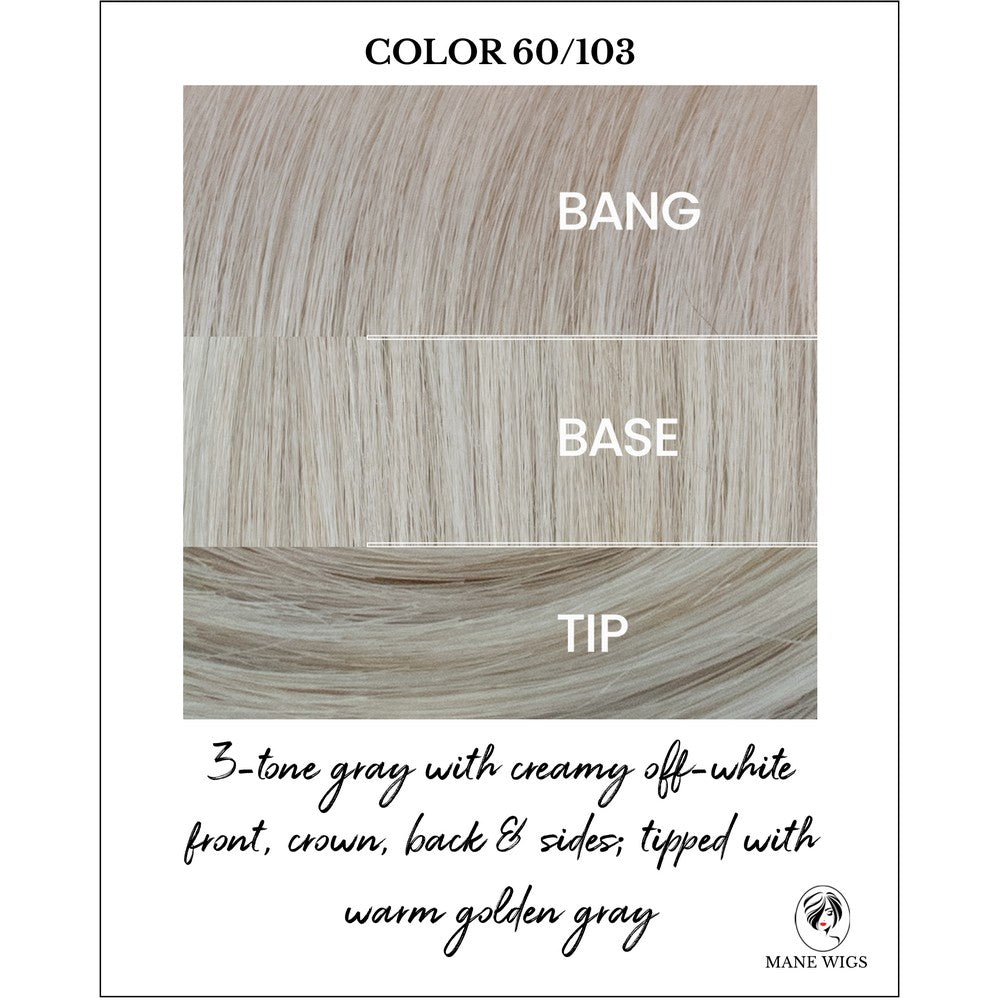 Platinum Champagne Frost (60/103)-3-tone gray with creamy off-white front, crown, back & sides; tipped with warm golden gray