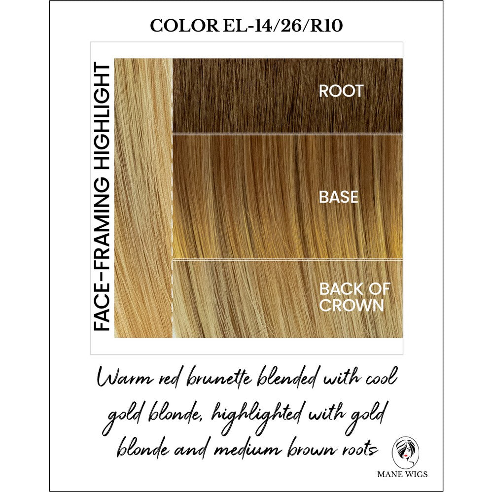 Sunset Melt Lighted (EL-14/26/R10)-Warm red brunette blended with cool gold blonde, highlighted with gold blonde and medium brown roots