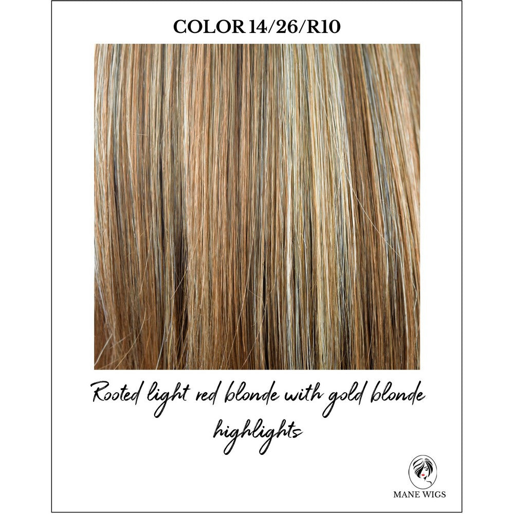 Sunset Melt (14/26/R10)-Rooted light red blonde with gold blonde highlights