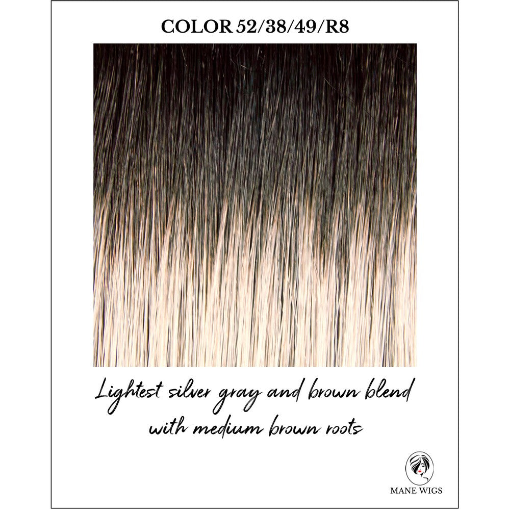 Smoky Toffee (52/38/49/R8)-Lightest silver gray blend with medium brown roots