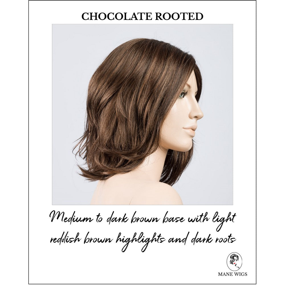 Destiny wig by Ellen Wille in Chocolate Rooted-Medium to dark brown base with light reddish brown highlights and dark roots