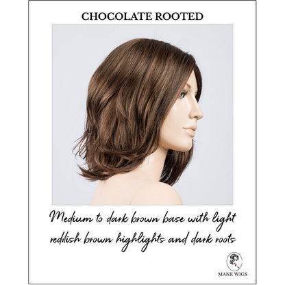 Destiny wig by Ellen Wille in Chocolate Rooted-Medium to dark brown base with light reddish brown highlights and dark roots