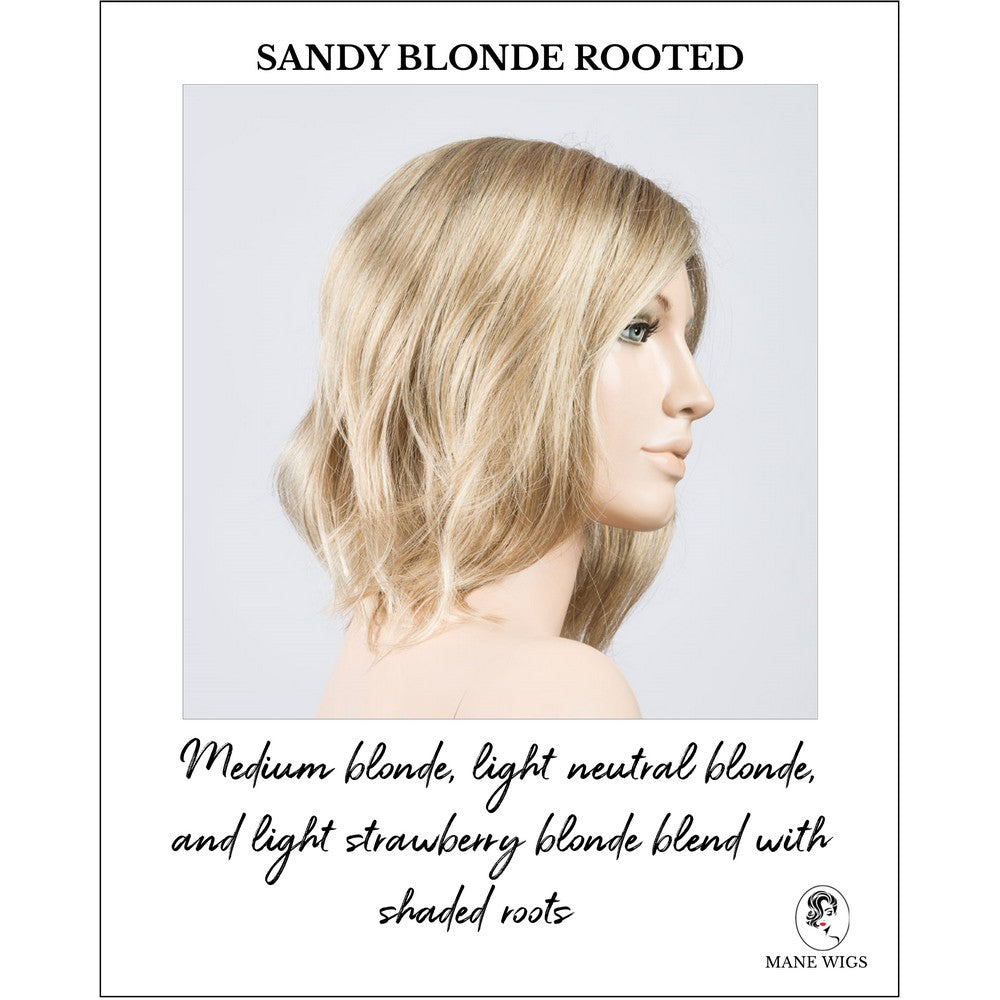 Destiny wig by Ellen Wille in Sandy Blonde Rooted-Medium blonde, light neutral blonde, and light strawberry blonde blend with shaded roots