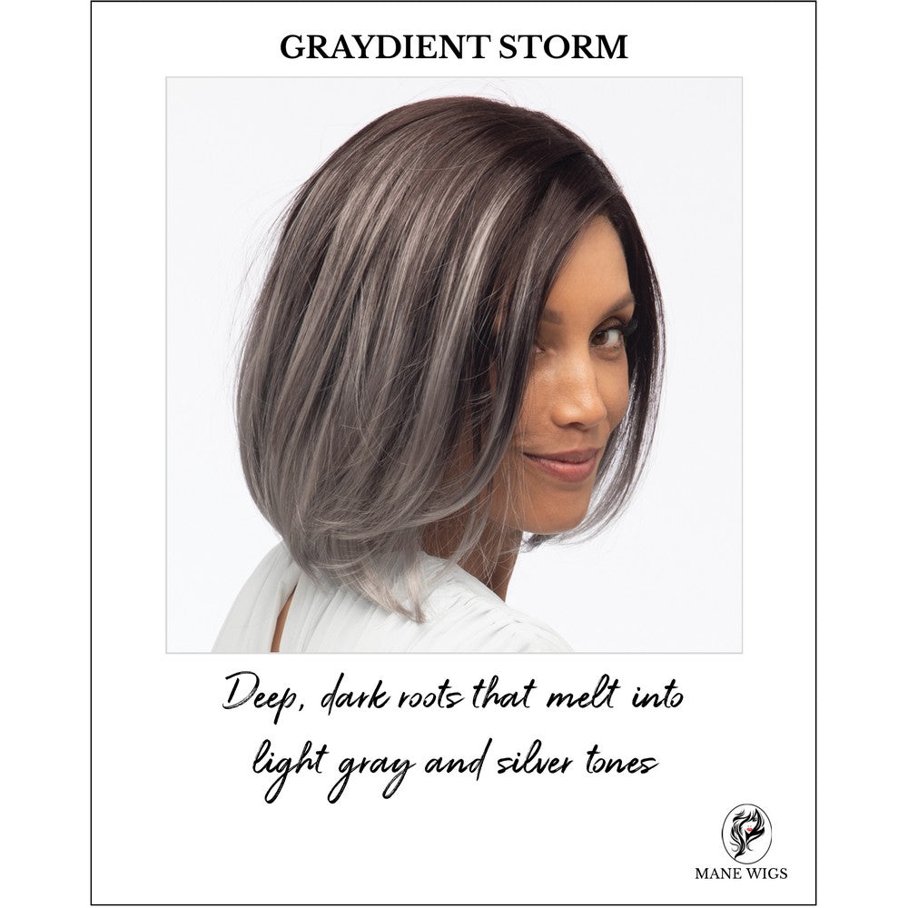 Jamison by Estetica wig in GRAYDIENT STORM-Deep, dark roots that melt into light gray and silver tones