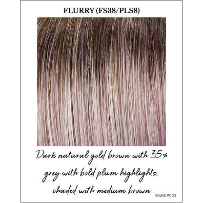 Flurry (FS38/PLS8)-Dark natural gold brown with 35% grey with bold plum highlights, shaded with medium brown