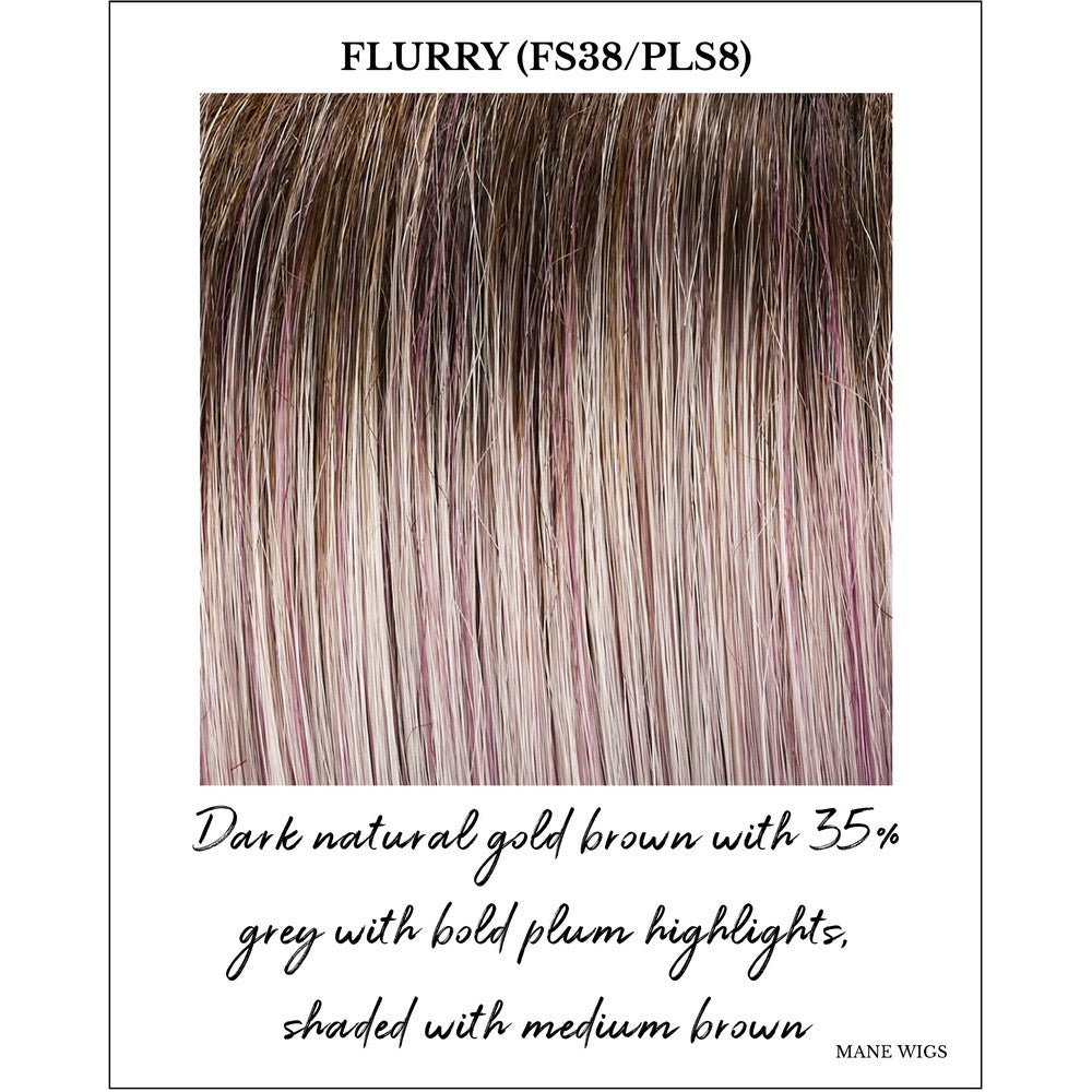 Flurry (FS38/PLS8)-Dark natural gold brown with 35% grey with bold plum highlights, shaded with medium brown