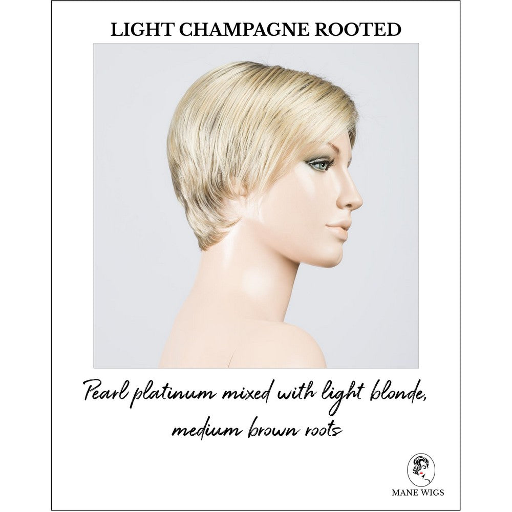 Jump wig by Ellen Wille in Light Champagne Rooted-Pearl platinum mixed with light blonde, medium brown roots