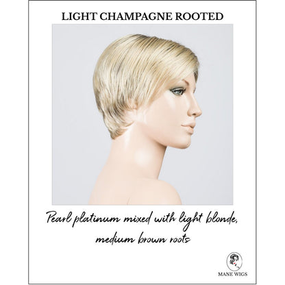 Jump wig by Ellen Wille in Light Champagne Rooted-Pearl platinum mixed with light blonde, medium brown roots