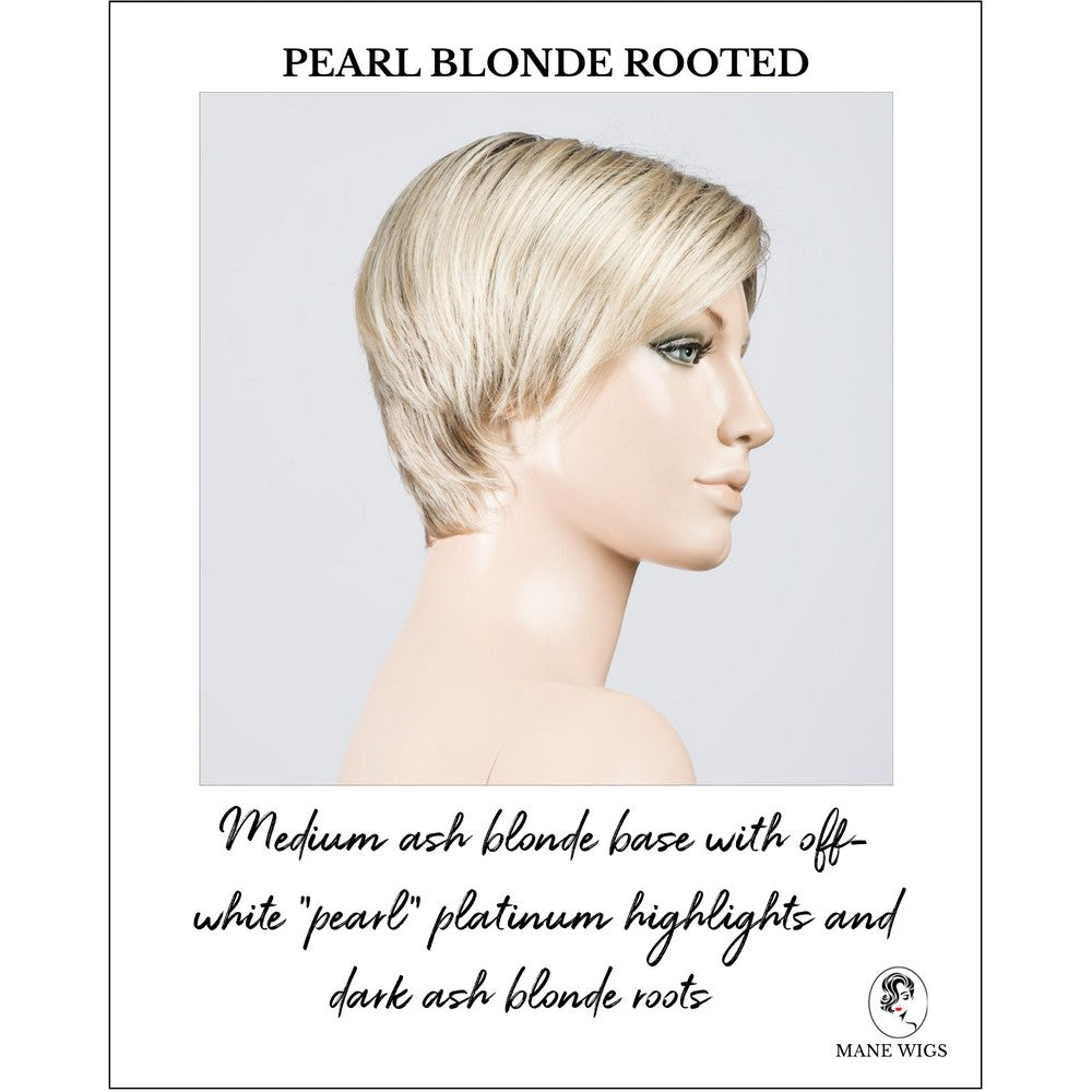 Jump wig by Ellen Wille in Pearl Blonde Rooted-Medium ash blonde base with off-white "pearl" platinum highlights and dark ash blonde roots