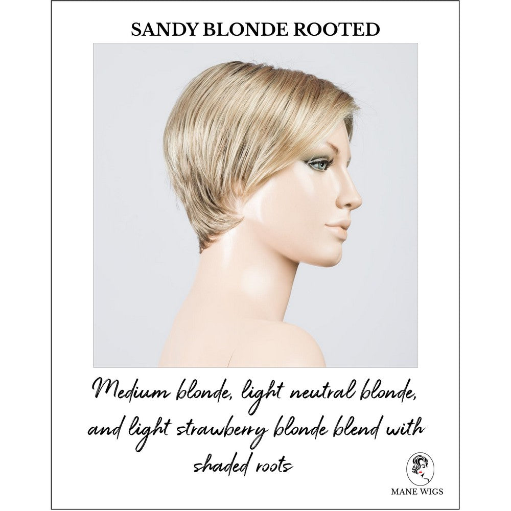 Jump wig by Ellen Wille in Sandy Blonde Rooted-Medium blonde, light neutral blonde, and light strawberry blonde blend with shaded roots