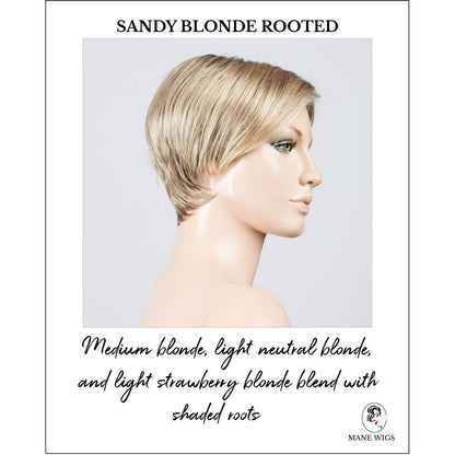 Jump wig by Ellen Wille in Sandy Blonde Rooted-Medium blonde, light neutral blonde, and light strawberry blonde blend with shaded roots