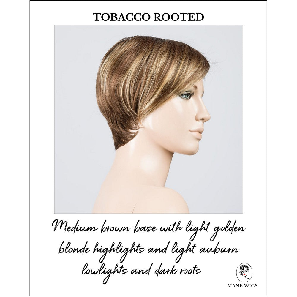 Jump wig by Ellen Wille in Tobacco Rooted-Medium brown base with light golden blonde highlights and light auburn lowlights and dark roots