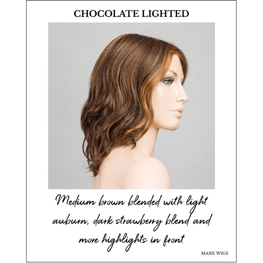 Mila by Ellen Wille in Chocolate Lighted-Medium brown blended with light auburn, dark strawberry blend and more highlights in front