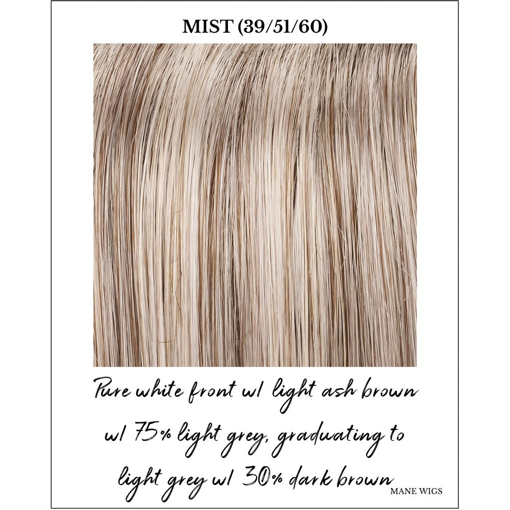 Mist (39/51/60)-Pure white front w/ light ash brown w/ 75% light grey, graduating to light grey w/ 30% dark brown
