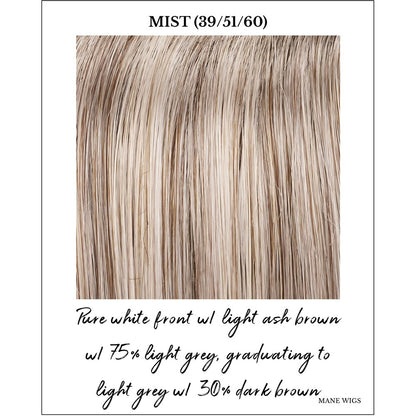 Mist (39/51/60)-Pure white front w/ light ash brown w/ 75% light grey, graduating to light grey w/ 30% dark brown