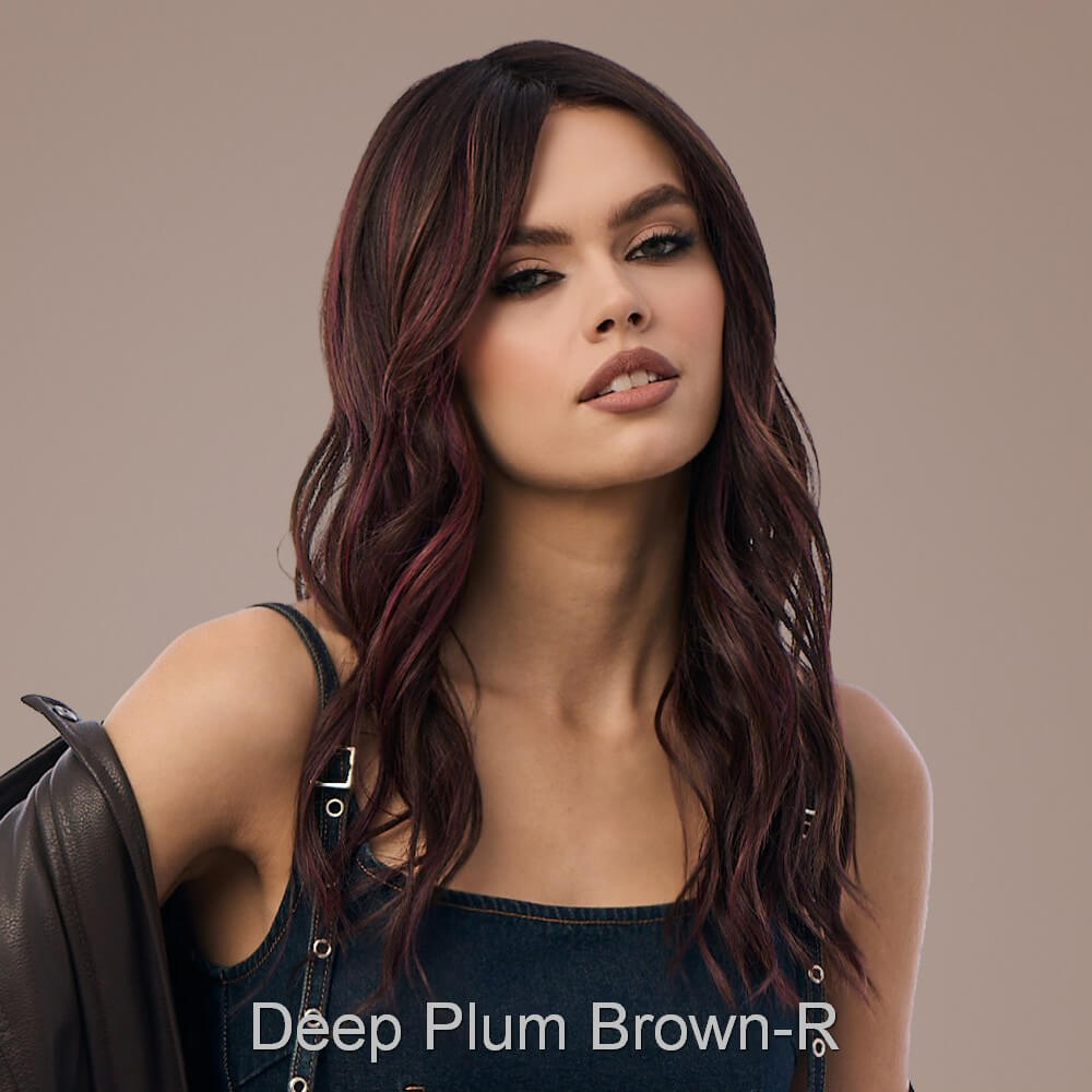 Posh Waves by Rene of Paris wig in Deep Plum Brown-R-Dramatic blend of deep plum and dark brown, with dark roots
