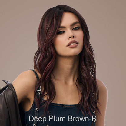 Posh Waves by Rene of Paris wig in Deep Plum Brown-R-Dramatic blend of deep plum and dark brown, with dark roots
