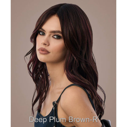 Posh Waves by Rene of Paris wig in Deep Plum Brown-R-Dramatic blend of deep plum and dark brown, with dark roots